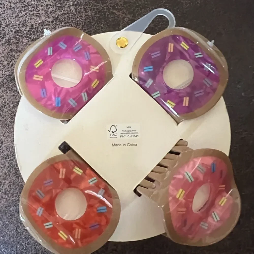 Pink Linen Sprinkled Donut Hair Clips 4 Pack